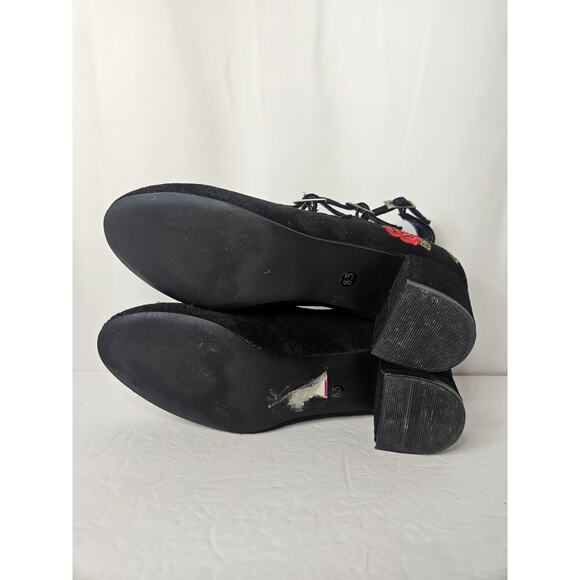 Steve Madden Black Suede Round Toe Pump Triple Adj Strap 2 Heel HEDLEY Size 8.5M - Picture 6 of 7